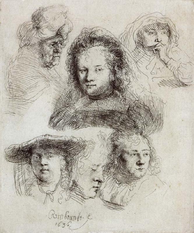  Studies of the Head of Saskia and Others